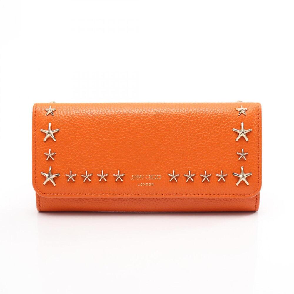 Jimmy Choo Star Studded Bi-fold Long Wallet, Leather, Women's, Orange